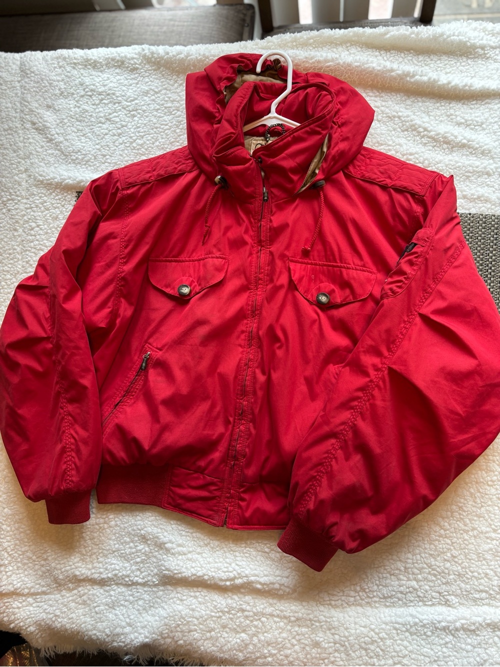 Vintage Obermeyer Women's Red Hooded Ski Bomber Jacket Retro Quilted Size 16